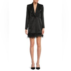 Aidan Mattox Feather Trim Satin Mini Tuxedo Dress… - image 1